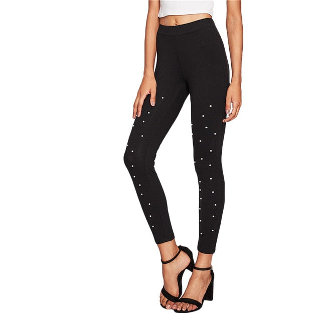 Pearl Beading Leggings Women